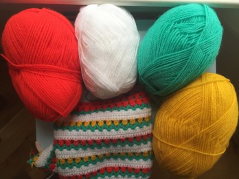 Crochet tulip blanket red yellow and white yarn