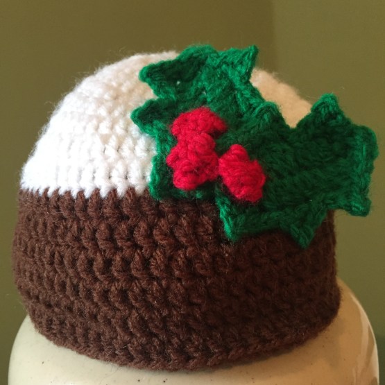Crochet Christmas pudding baby hat
