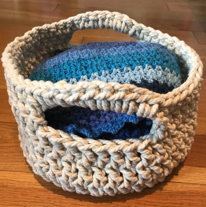 Completed crochet basket