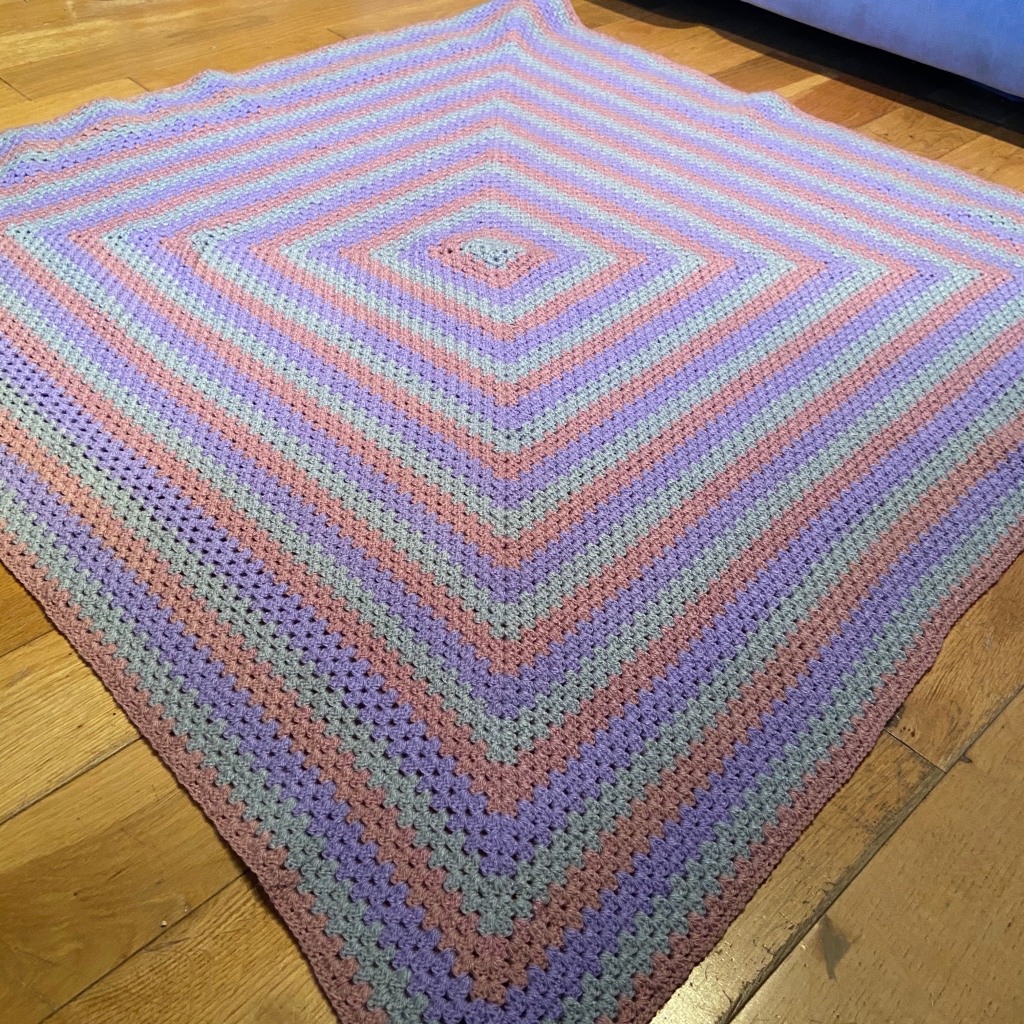 Pink purple and grey granny square blanket 