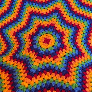 Close up of granny star crochet blanket